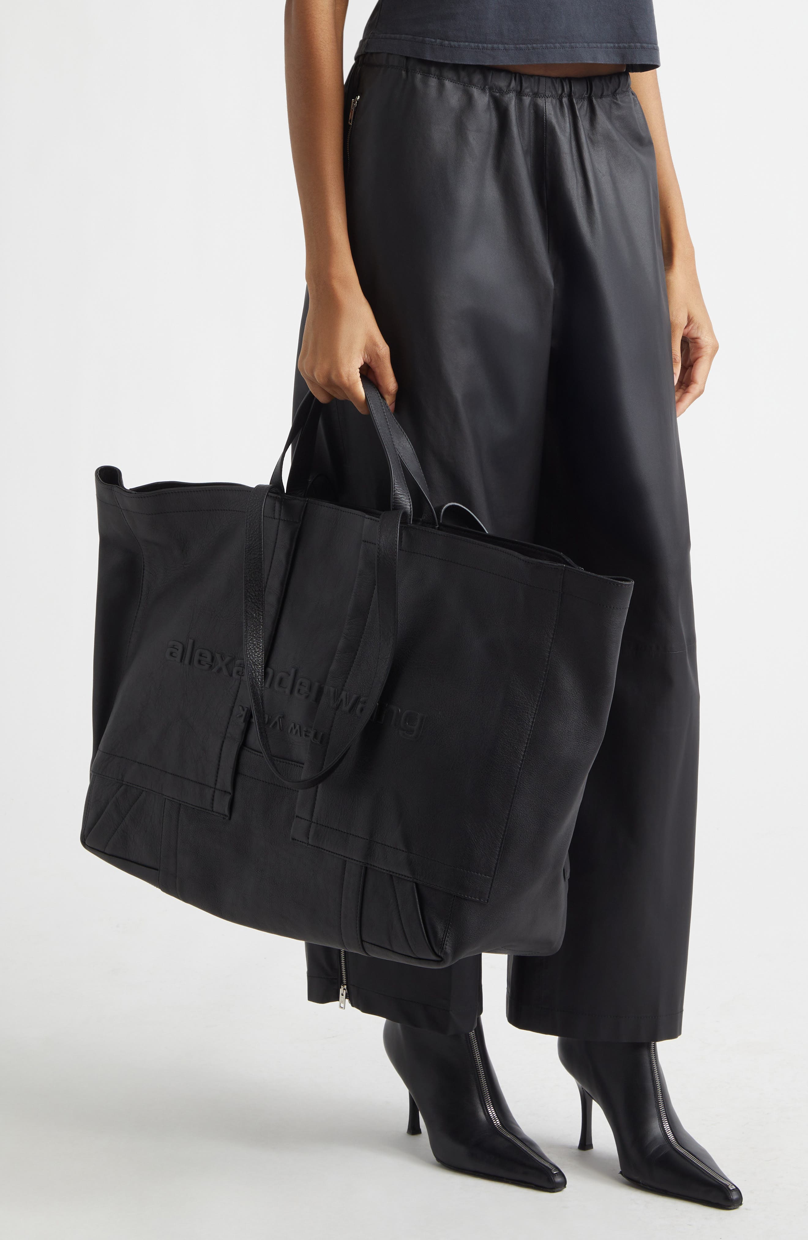 Alexander Wang Extra Large Pack Leather Tote, Alternate, color, Black