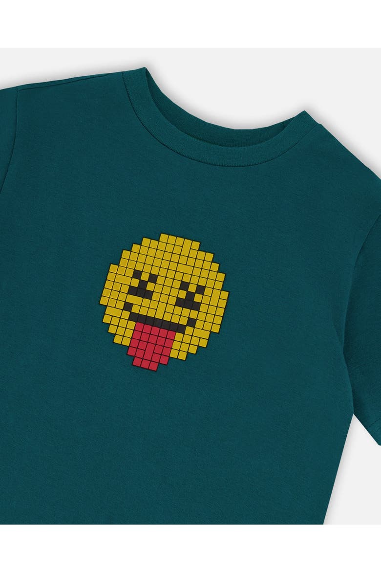 Organic Cotton Jersey Smiley Face Graphic T-Shirt, Alternate, color, Dark Turquoise