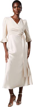 Coast Ruffle Sleeve Satin Wrap Dress