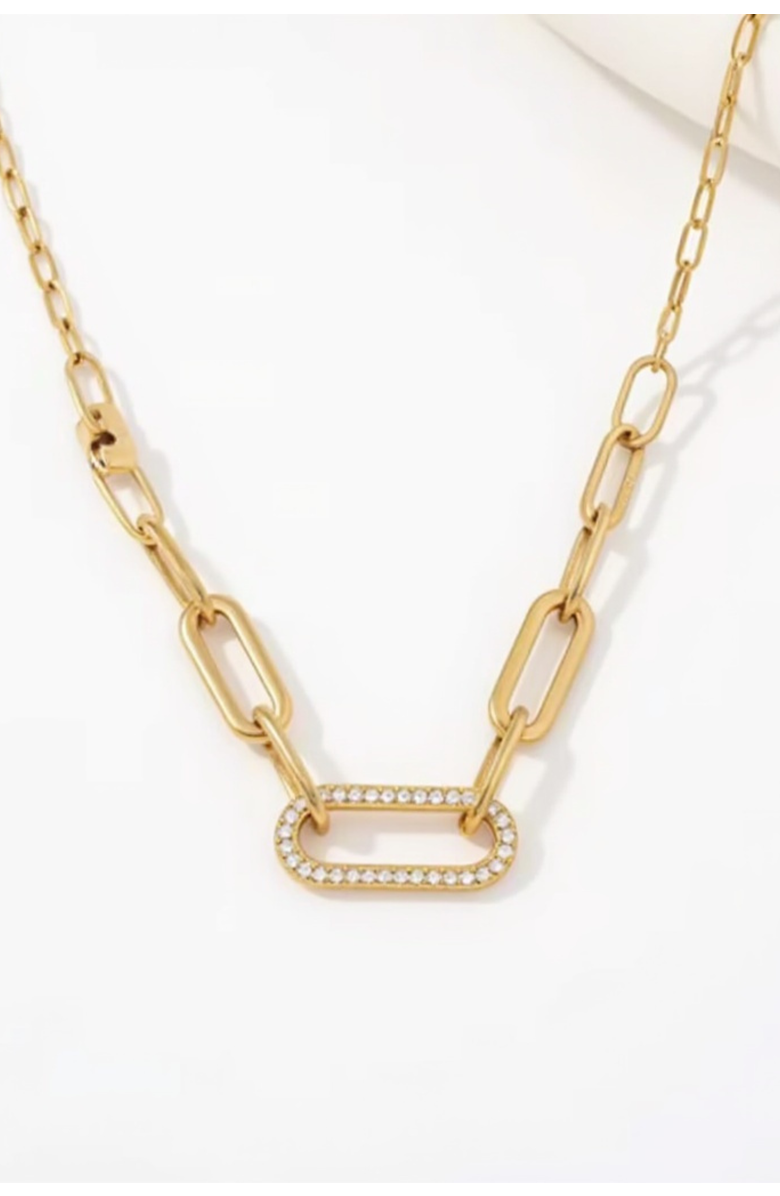 AKALIA Waterproof 18K Gold and Diamond Maillon Link Necklace, Main, color, Gold