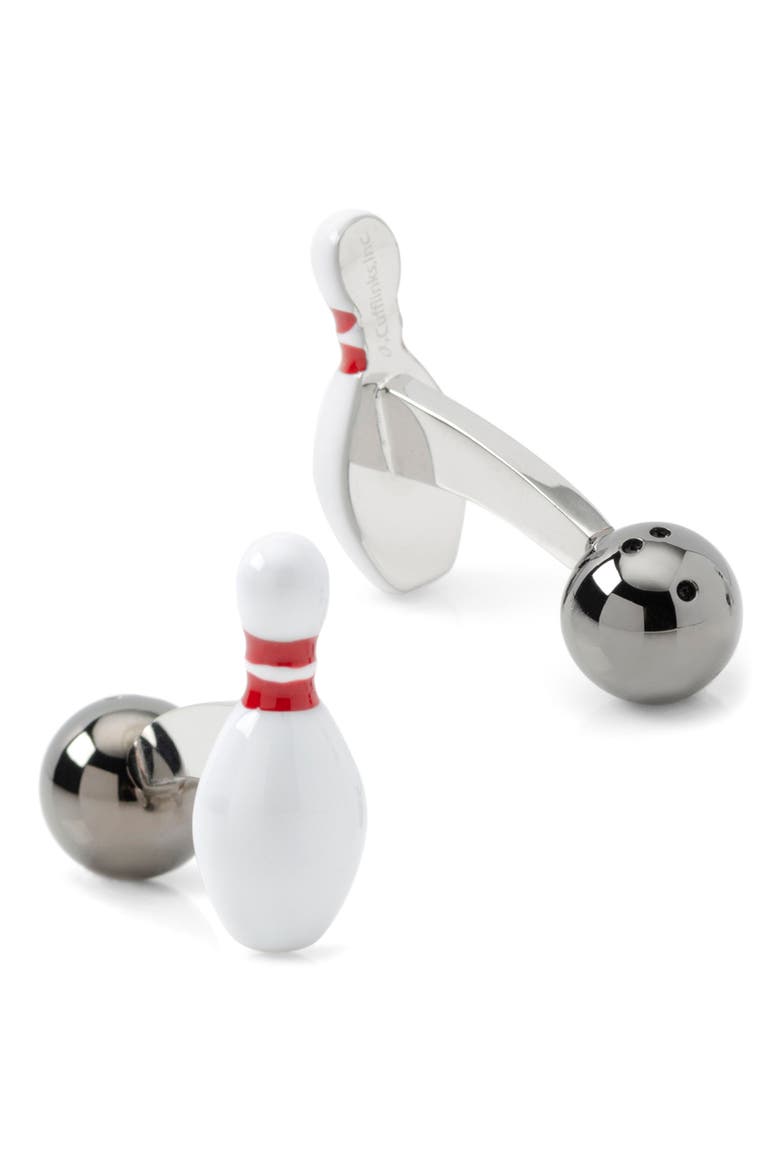 3D Bowling Ball & Pin Cuff Links, Alternate, color, WHITE