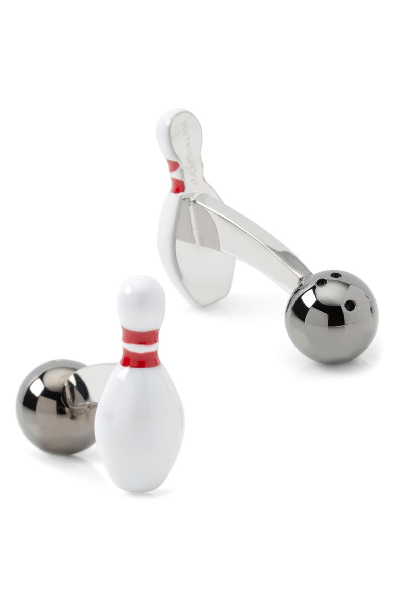 Cufflinks, Inc. 3D Bowling Ball & Pin Cuff Links, Alternate, color, White