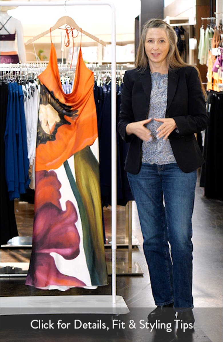 Derby Cowl Neck Open Back Satin Maxi Cocktail Dress, sales video thumbnail