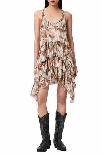 Cavarly Tiered Asymmetric Hem Cotton Dress