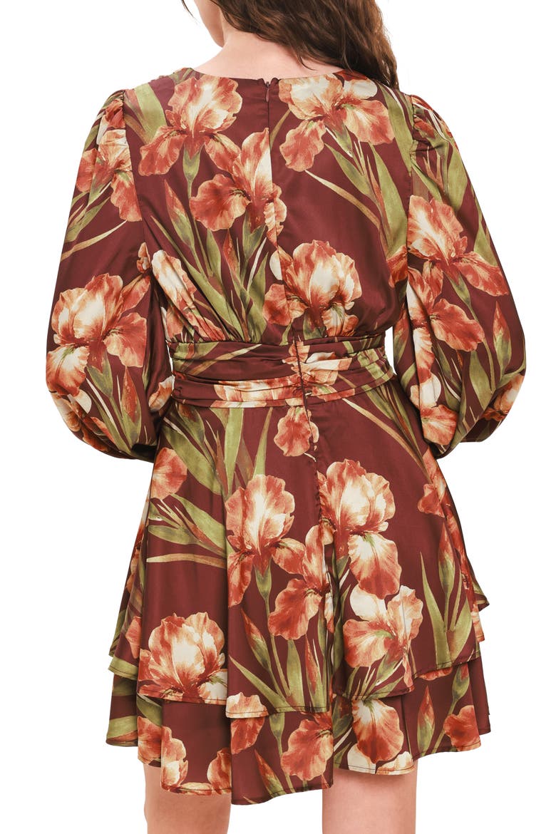 Floral Long Sleeve Minidress, Alternate, color, BURGUNDY