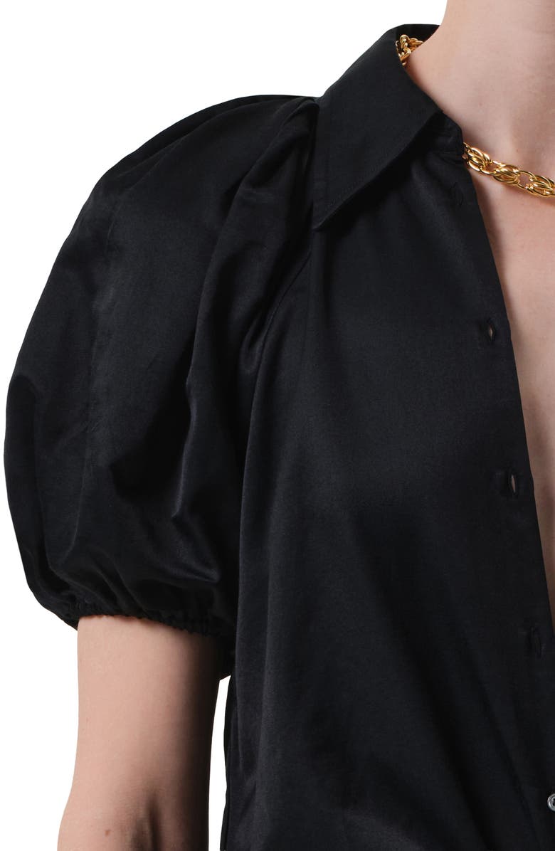 Citizens of Humanity Leila Puff Sleeve Cotton & Silk Button-Up Shirt, Alternate, color, Black
