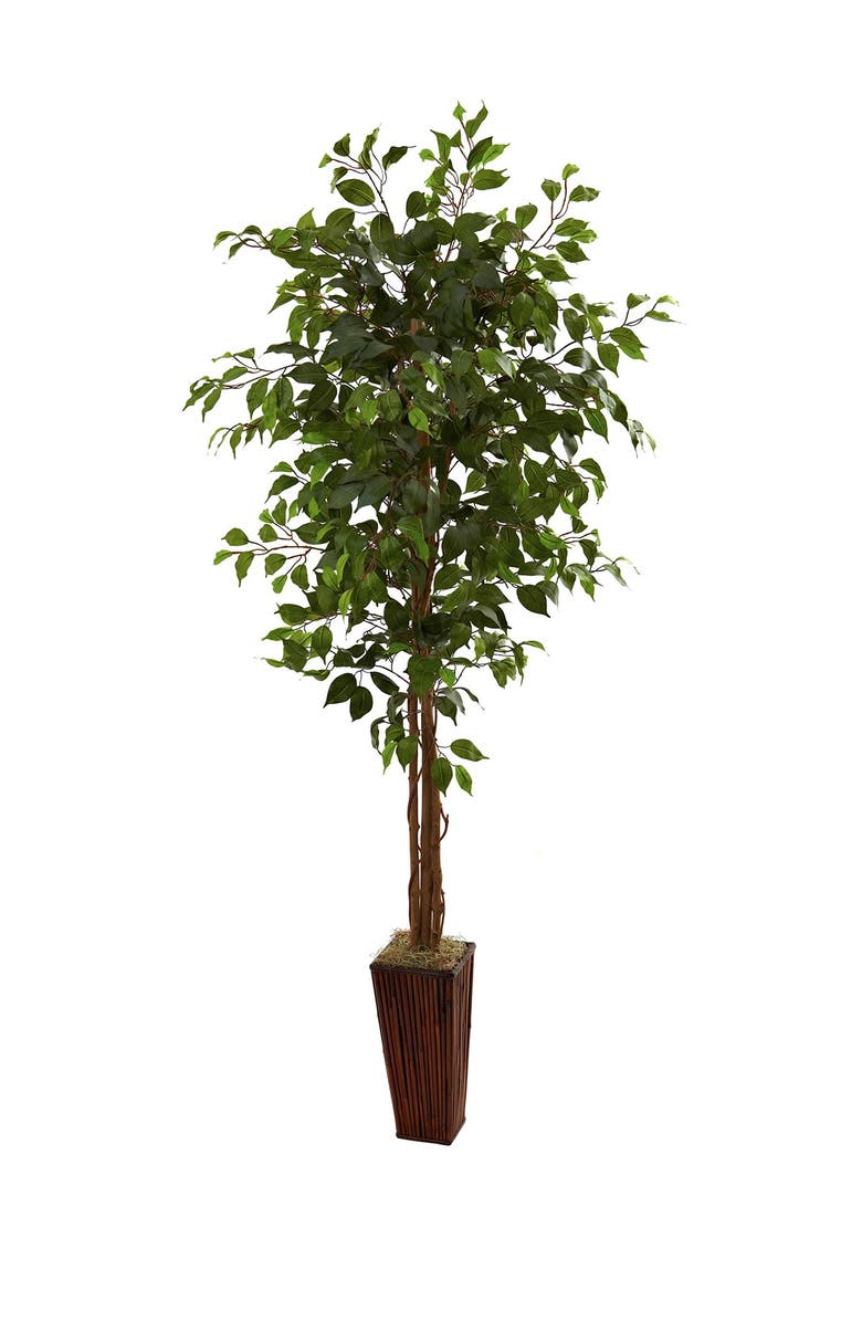 NEARLY NATURAL 6ft. Ficus Tree with Bamboo Planter, Main, color,