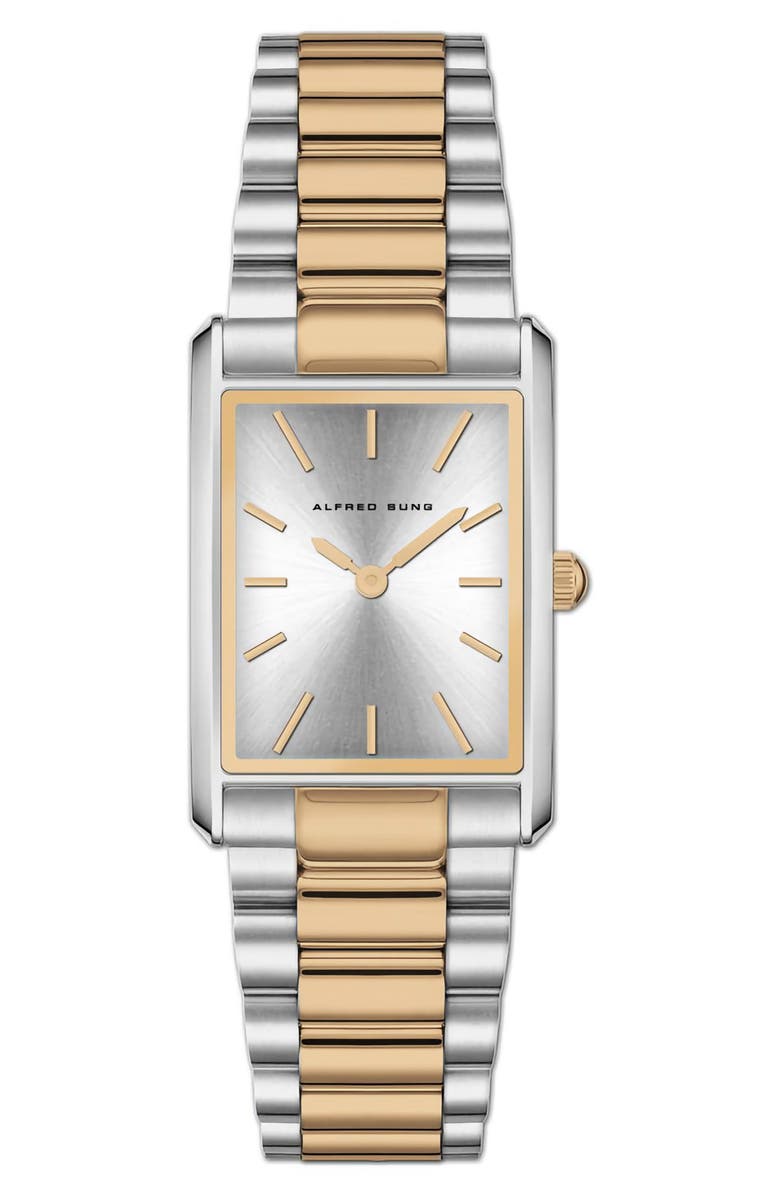 Alfred Sung Horizon Rectangular Bracelet Watch, 37mm x 45mm, Main, color, Two Tone/ Silver