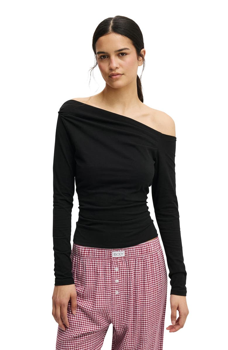 COTTON ON BODY Women's Dreamy Soft Off The Shoulder Long Sleeve, Main, color, Black