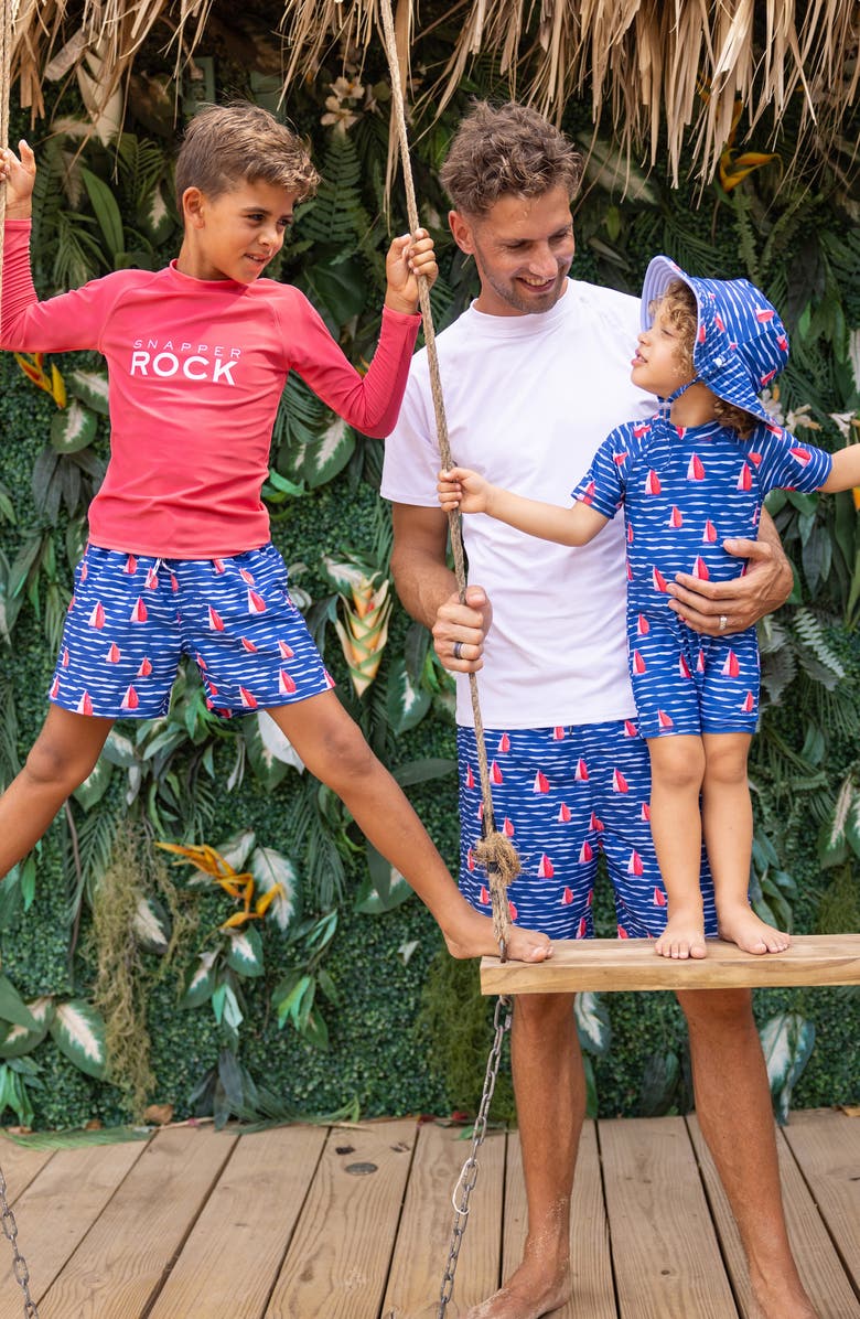 Snapper Rock Sailboat Rock One-Piece Rashguard Swimsuit, Alternate, color, Navy