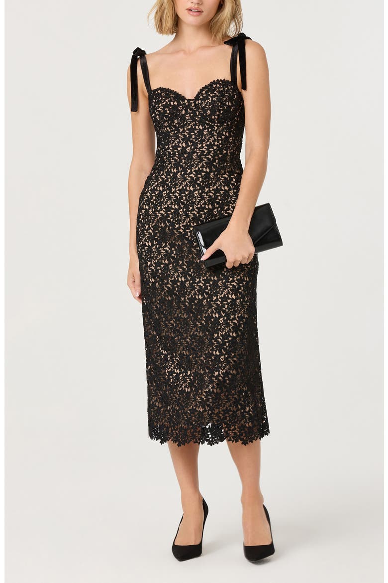 Donnie Lace Corset Midi Dress, Alternate, color, BLACK