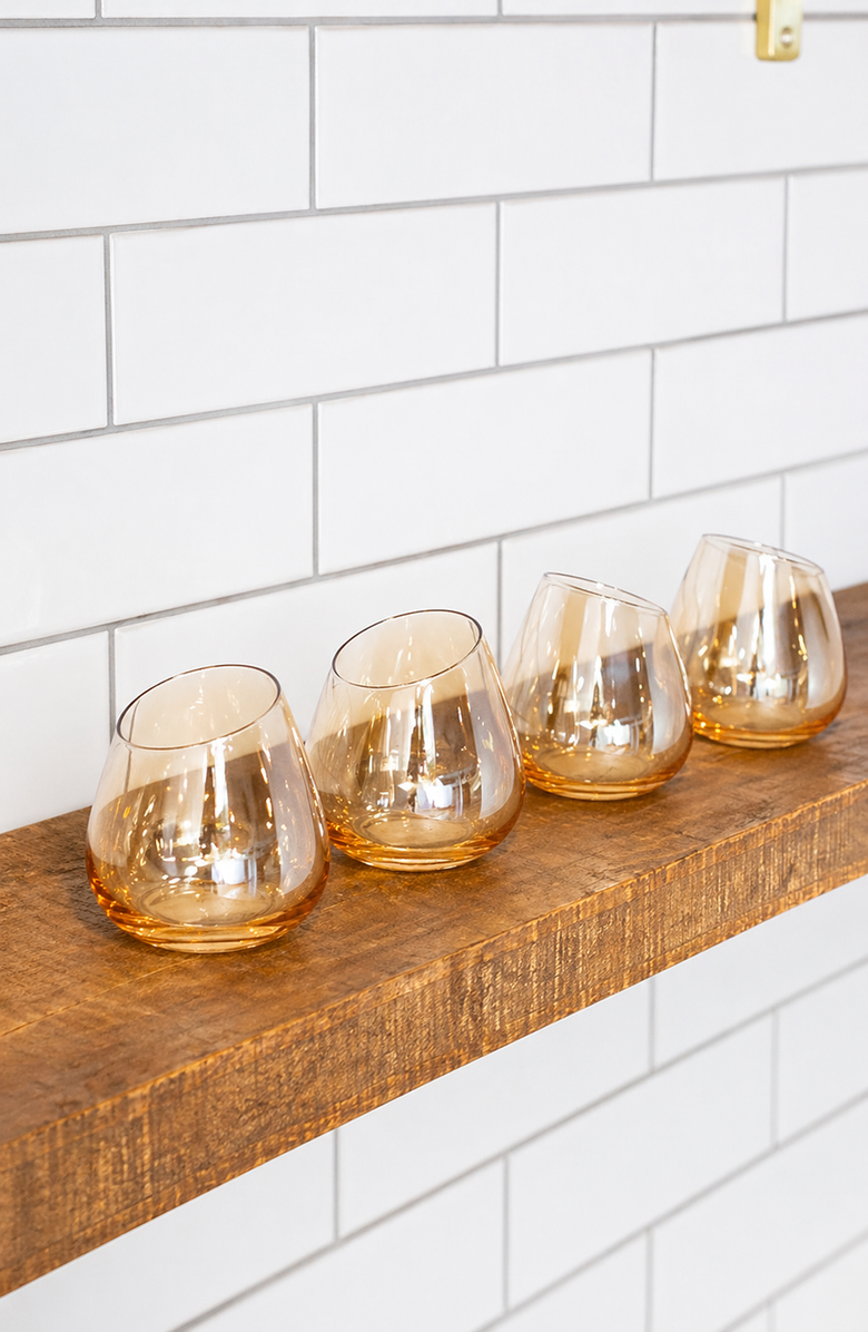 Jeanne Fitz Slant Collection Wine Decanter and Set of Four Stemless Wine Glasses, Gold, Alternate, color, Gold