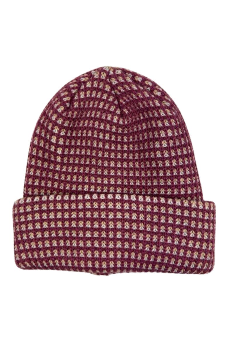 Checkered Cuffed Knit Beanie, Main, color, PLUM