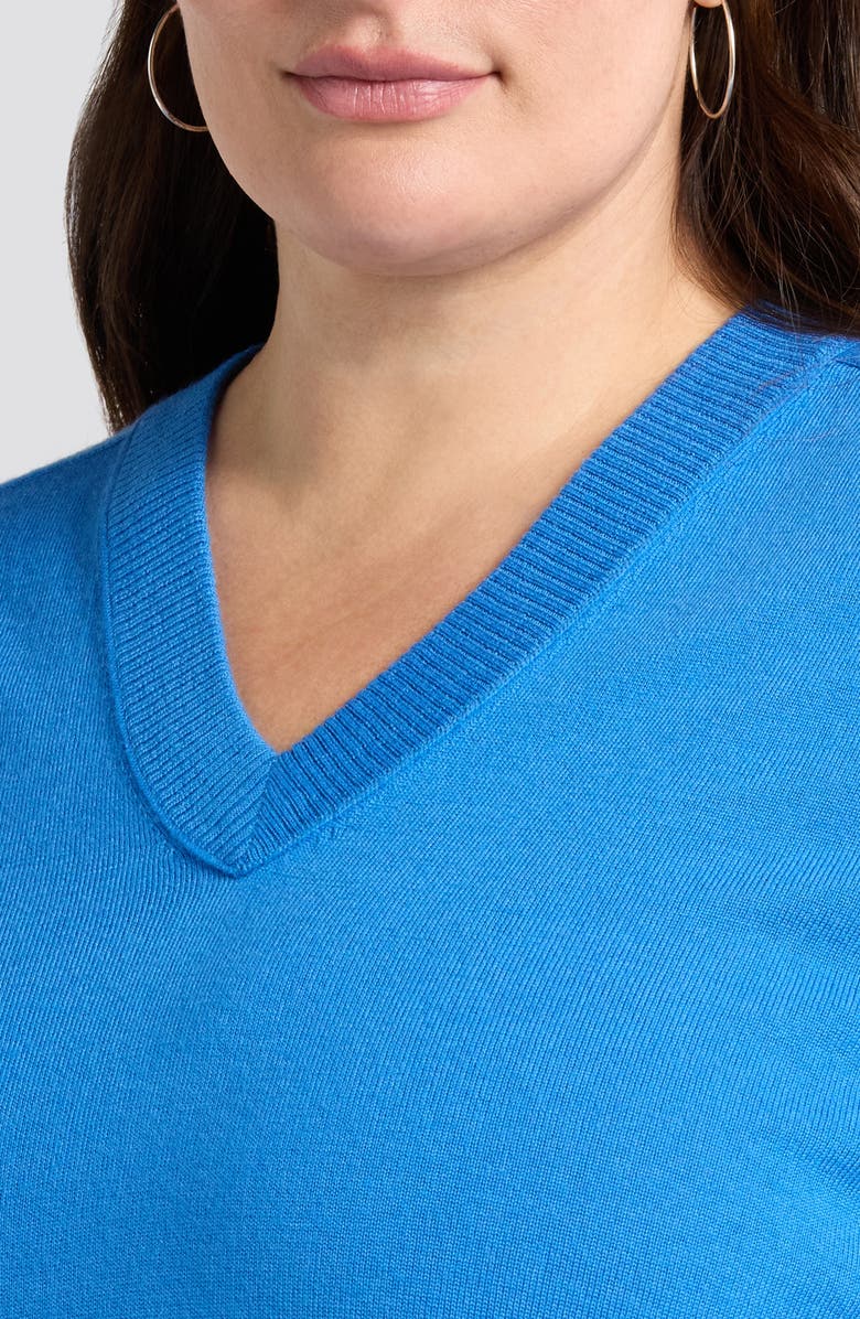 Nordstrom Button Detail Wool V-Neck Sweater, Alternate, color, Blue Palace