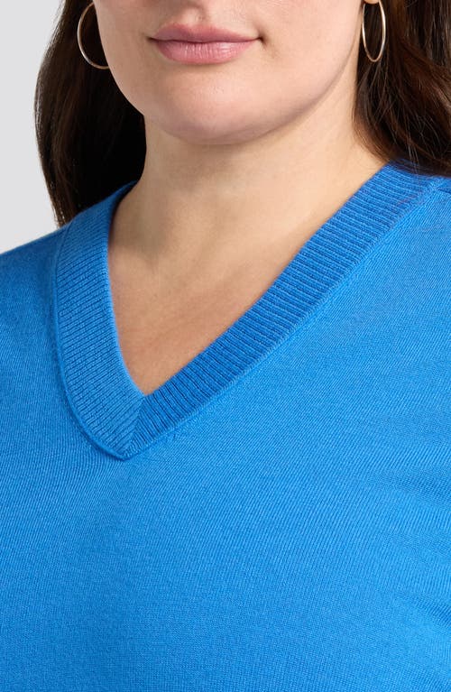 Nordstrom Button Detail Wool V-neck Sweater In Blue Palace