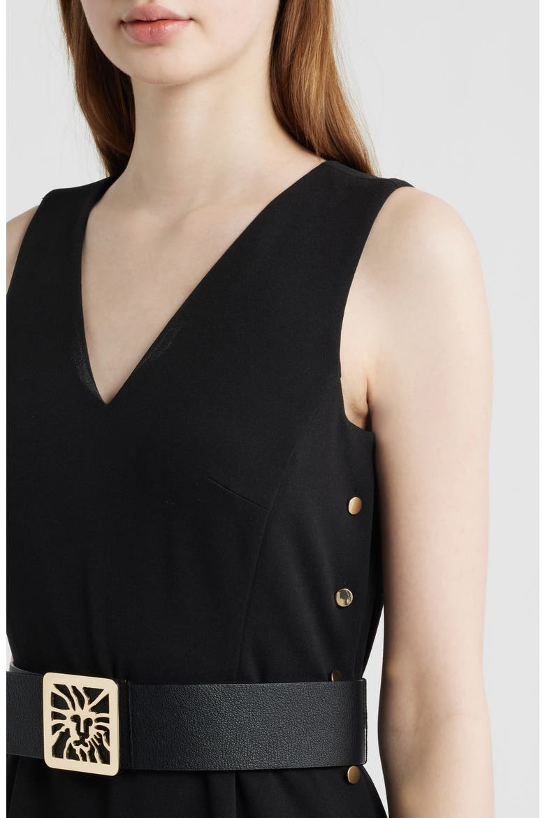 Side Button Cool Crepe Midi Dress, Alternate, color, ANNE BLACK
