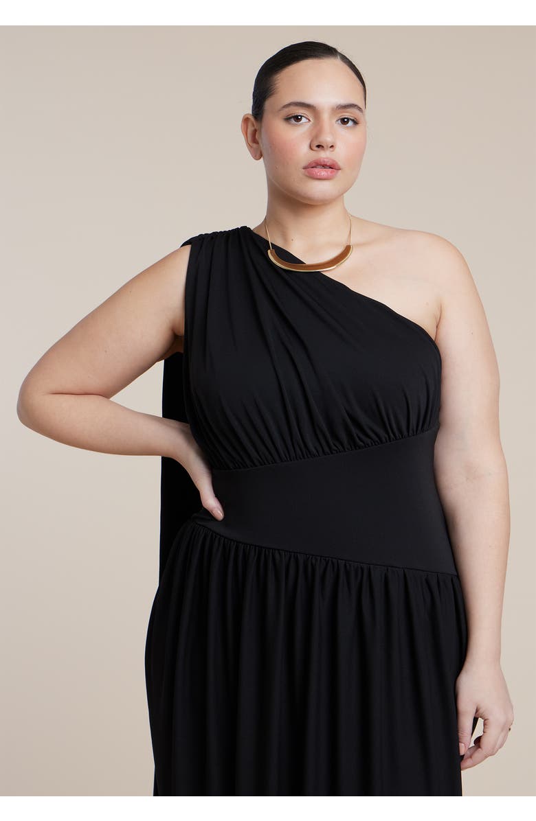ELOQUII One-Shoulder Draped Maxi Dress, Alternate, color, Black Onyx