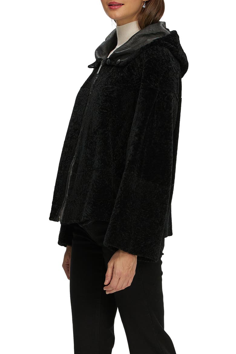 Genuine Shearling Zip Hooded Jacket, Rev, Alternate, color, BLACK