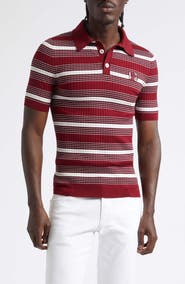 Dolce&Gabbana Stripe Cotton Blend Rib Polo Sweater