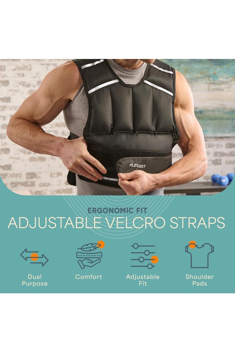 Flexvest Adjustable Weighted Vest for Women & Men 15 or 20 lb Workout Vest for Running, Cardio, Strength Training, Alternate, color, Black for Men