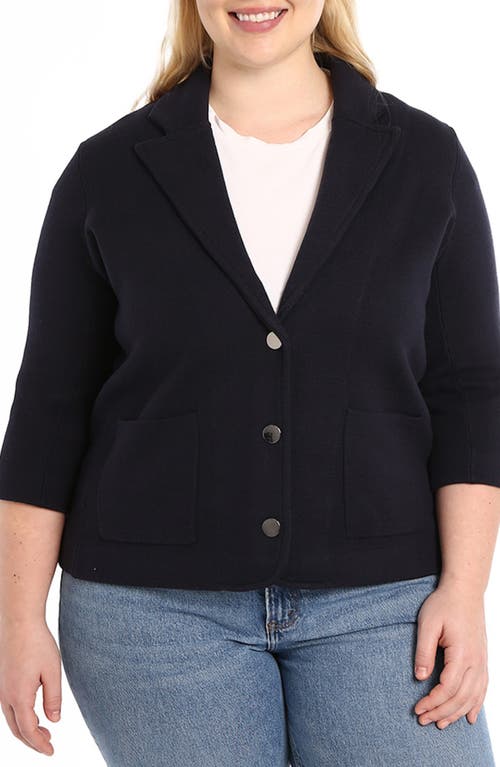 MINNIE ROSE Three-Quarter Sleeve Cotton Blend Knit Blazer in Navy 