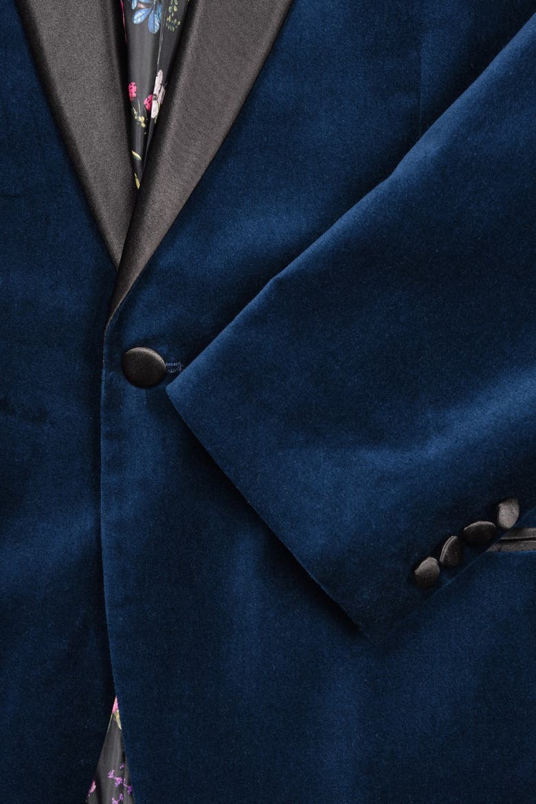 Navy Shawl Collar Single Button Velvet Suit Separate Sport Coat, Alternate, color, NAVY