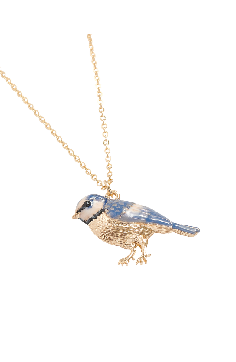 Fable England Enamel Blue Tit Short Necklace, Main, color, Multi & Gold