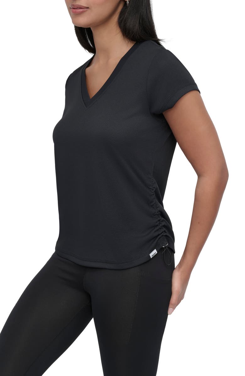 DKNY Side Ruched Tech T-Shirt, Alternate, color, Black