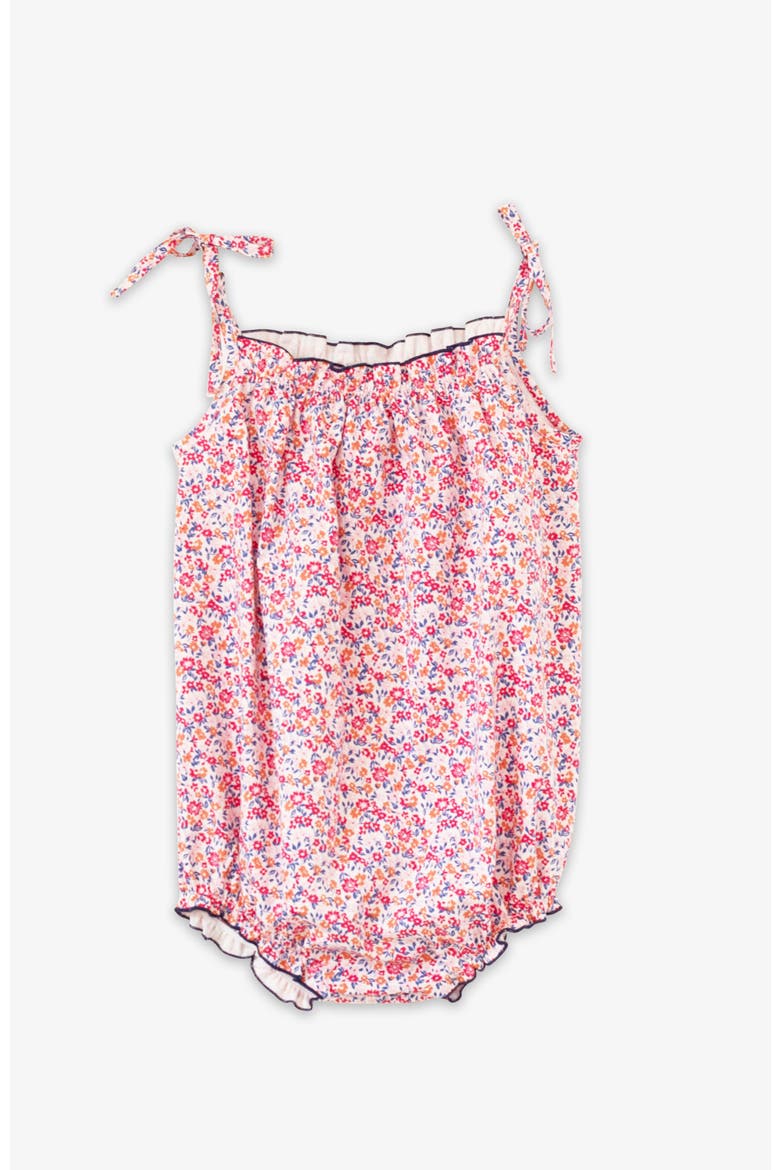 Baby Romper with Smocked Neck, Alternate, color, Red and Blue