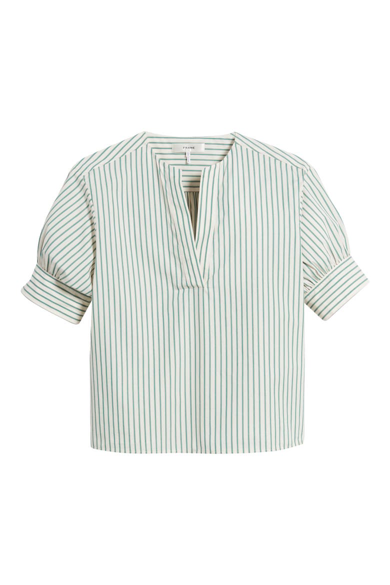 Stripe Cotton Popover Top, Alternate, color, GREEN GEM MULTI