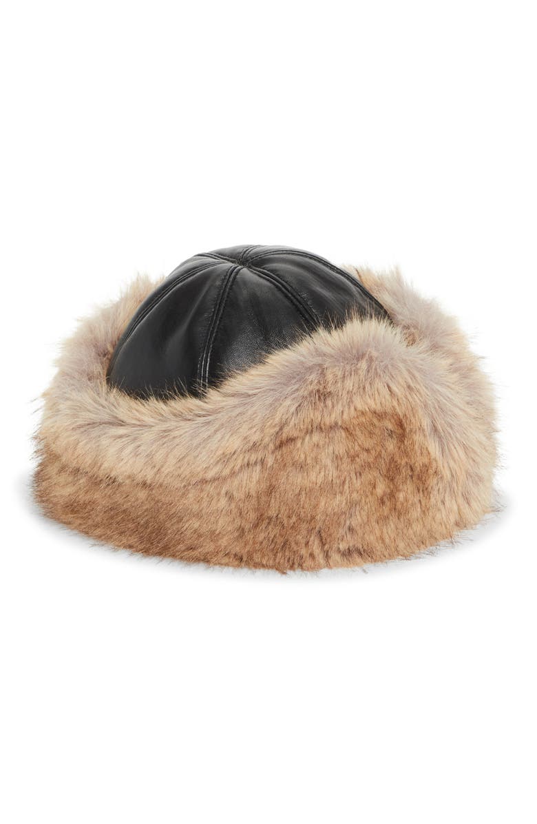 Stand Studio Sable Faux Leather & Faux Fur Trapper Hat, Alternate, color,