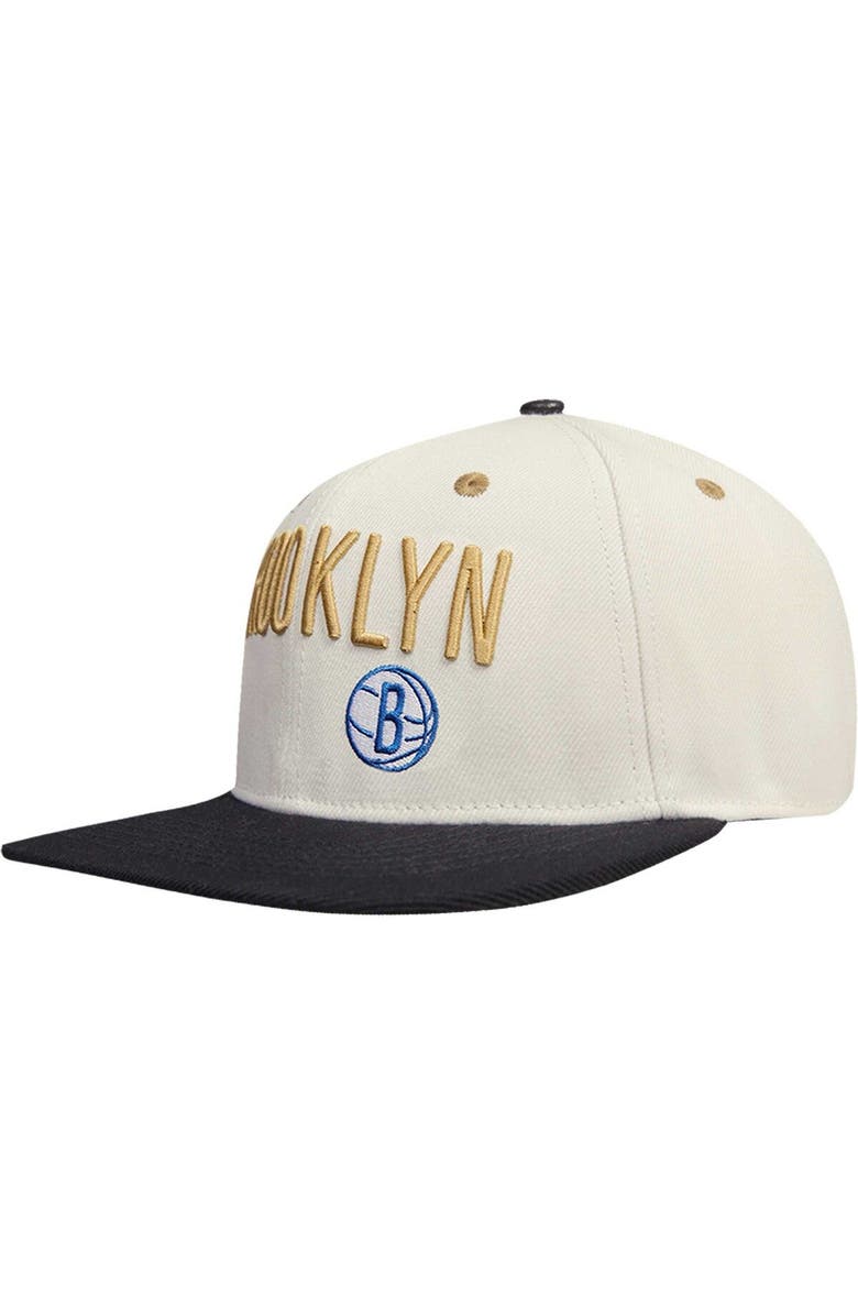 Post Men's Cream/Black Brooklyn Nets Album Cover Snapback Hat, Alternate, color, 