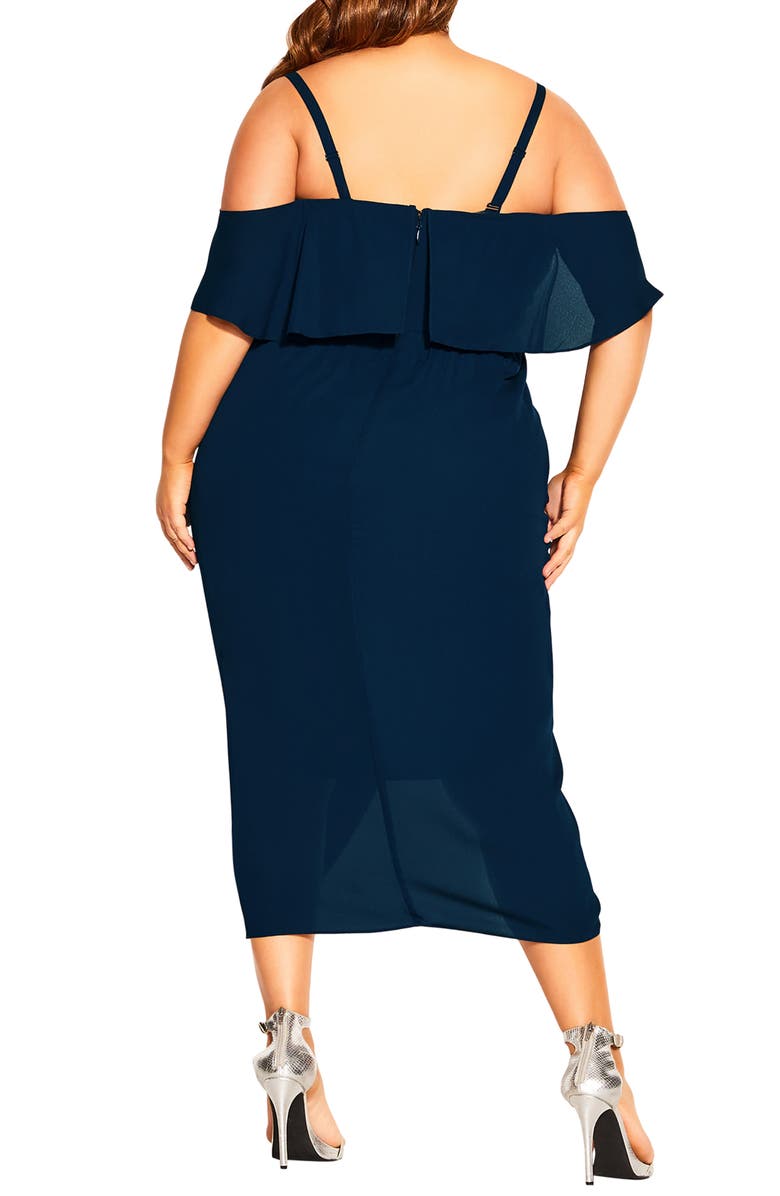 City Chic Va Va Voom Cold Shoulder Dress, Alternate, color, Navy