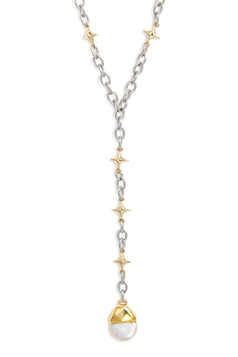 Star Power Mini Freshwater Pearl Pendant Y-Necklace, Main, color, GOLD