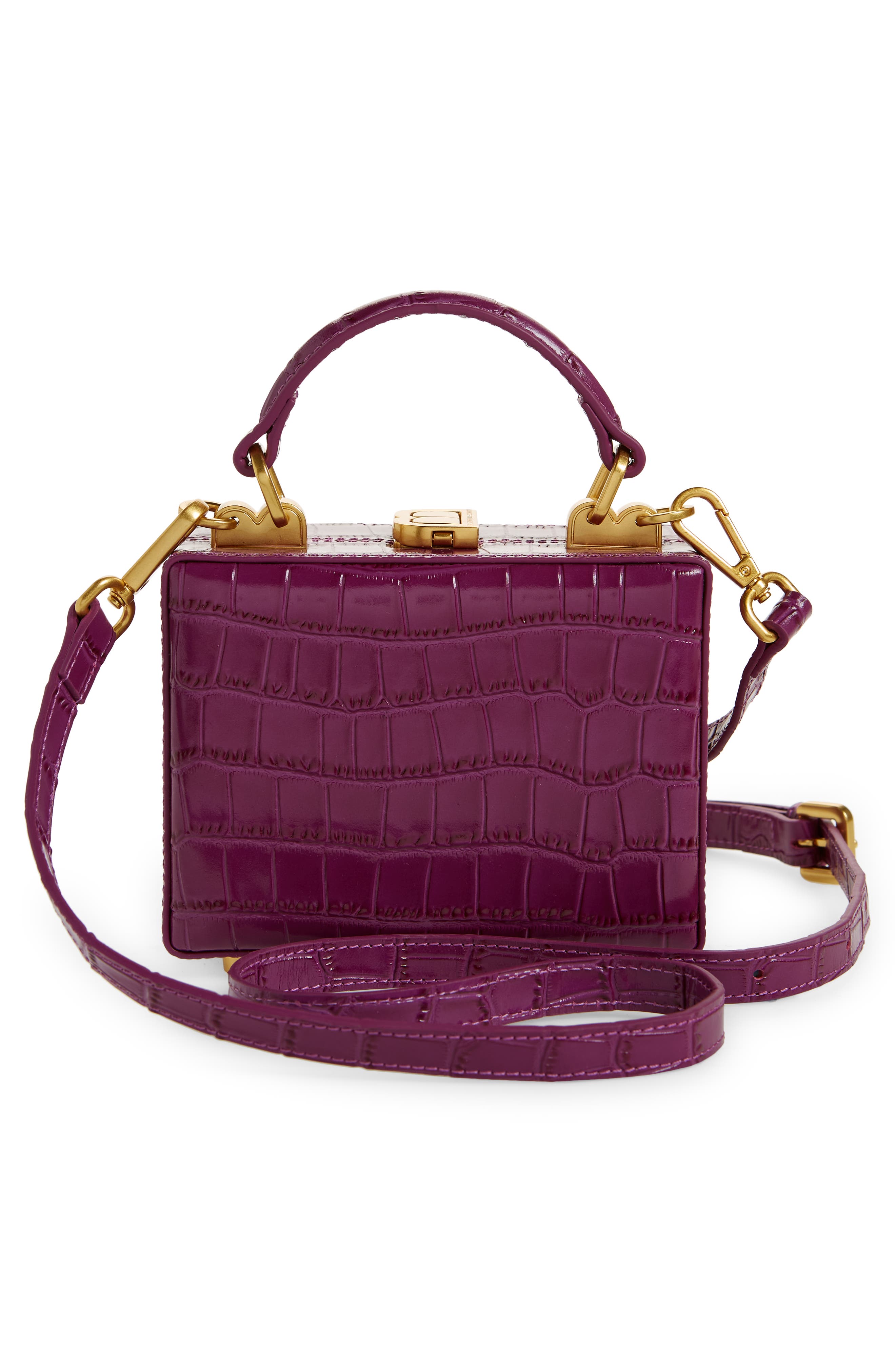 Brandon Blackwood Mini Kendrick Croc Embossed Leather Trunk Crossbody Bag, Alternate, color, 