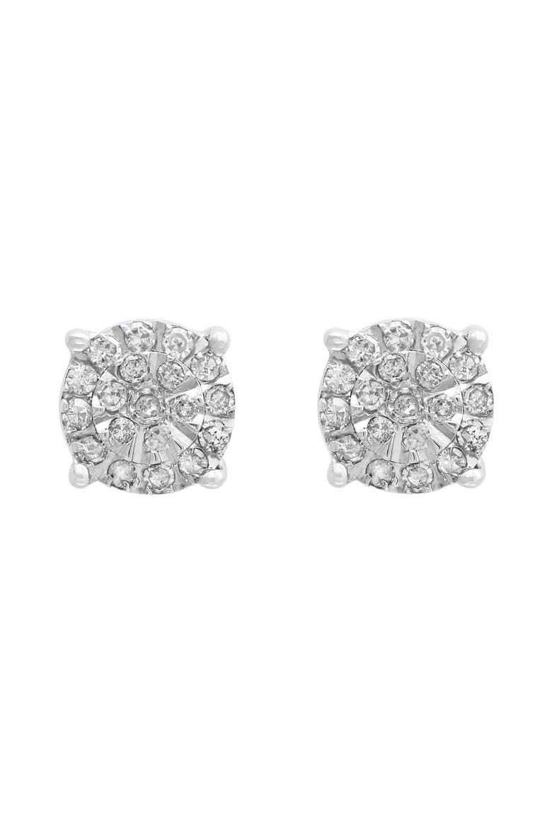 Sterling Silver Pavé Diamond Round Stud Earrings, Main, color, SILVER