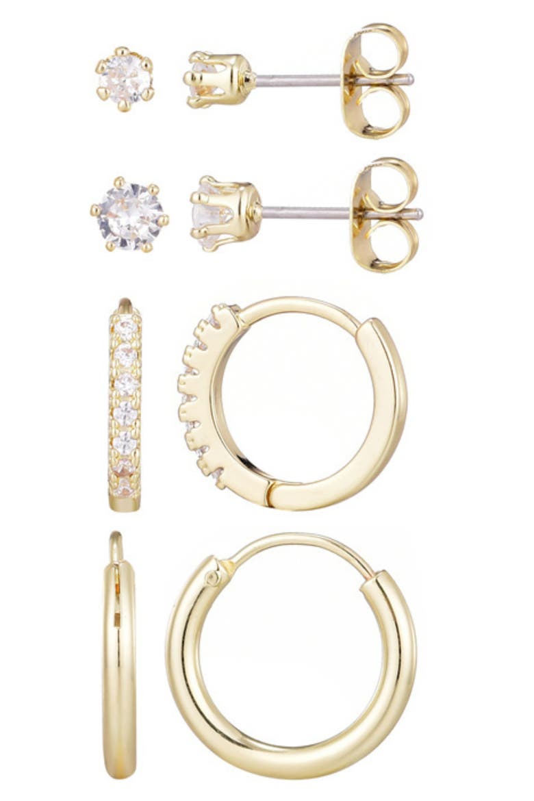 Set of 3 Assorted Hoops and Stud Earrings, Main, color, GOLD