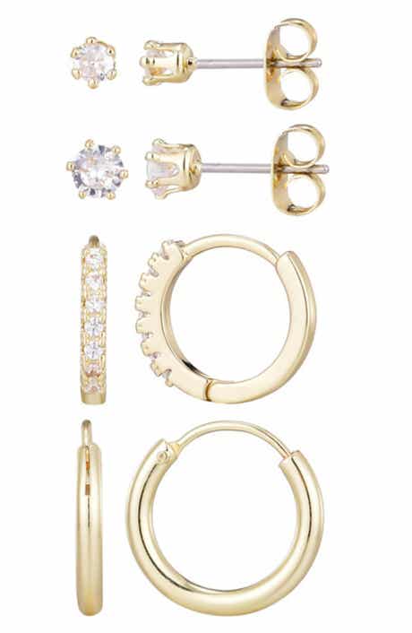 Adornia Set of 3 Assorted Hoops and Stud Earrings