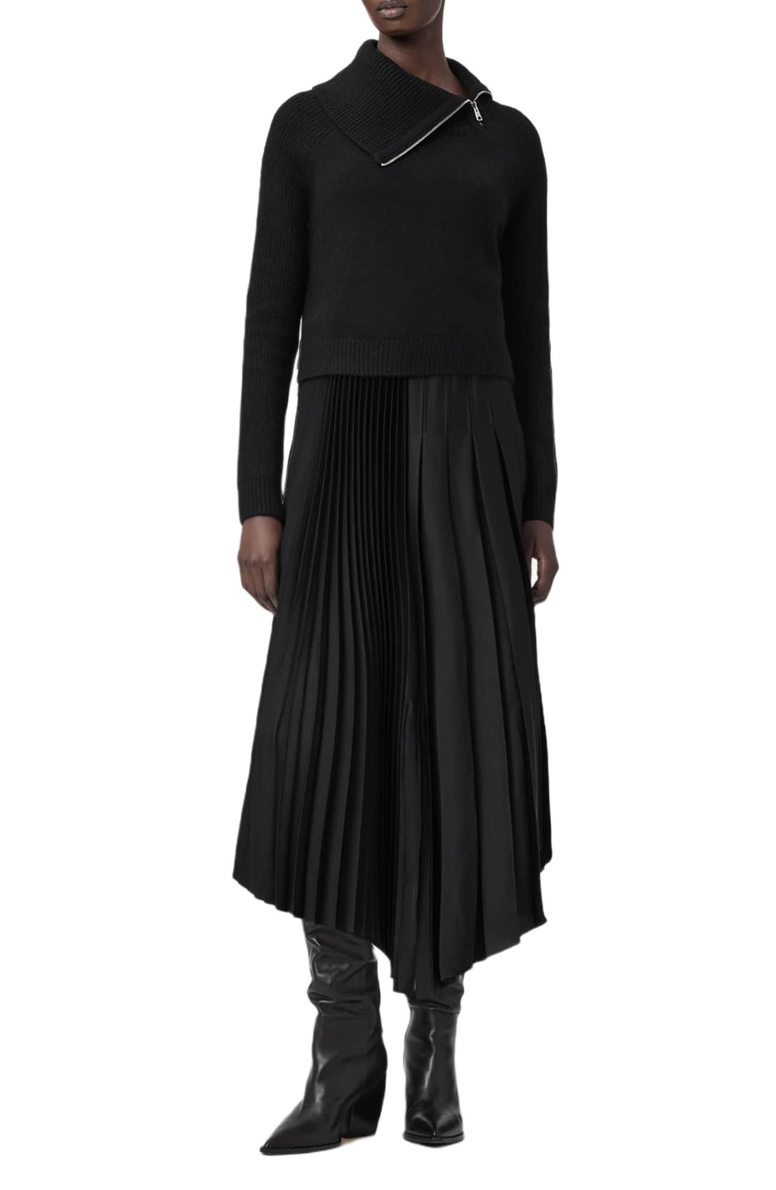 AllSaints Jax Sweater & Pleated Satin Dress Set