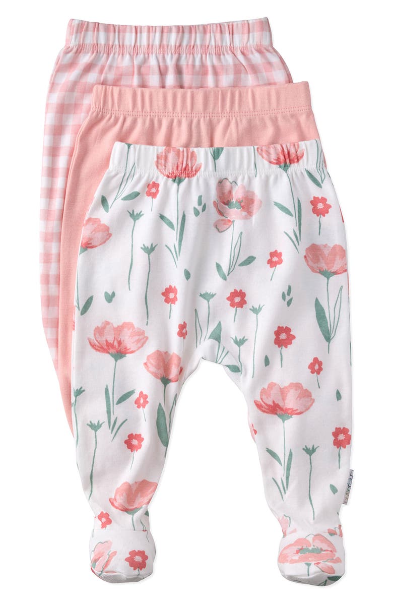 BUTTERBLU Fallon Footed Organic Cotton Assorted 3-Pack Pants, Main, color, Floral Fields Check