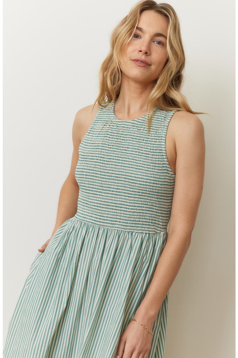 Smocked Sleeveless Dress, Alternate, color, DEEP SEA/WHITE STRIPE