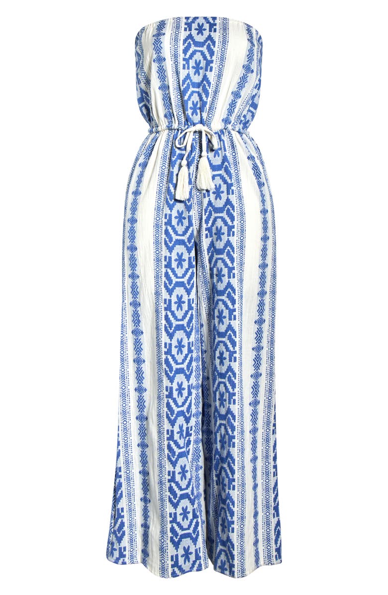Elan Embroidered Strapless Cover-Up Jumpsuit, Alternate, color, Natural Blue