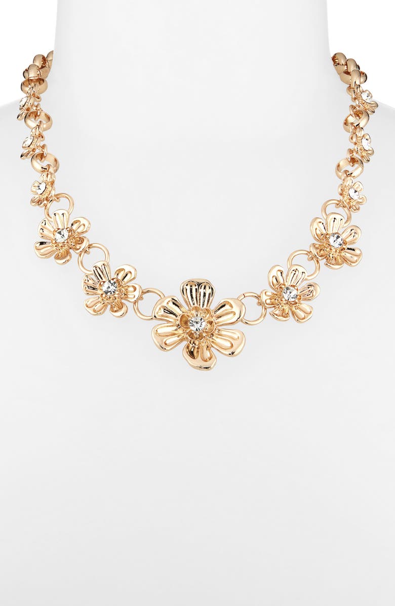 Tasha Crystal Flower Frontal Necklace, Alternate, color, Gold