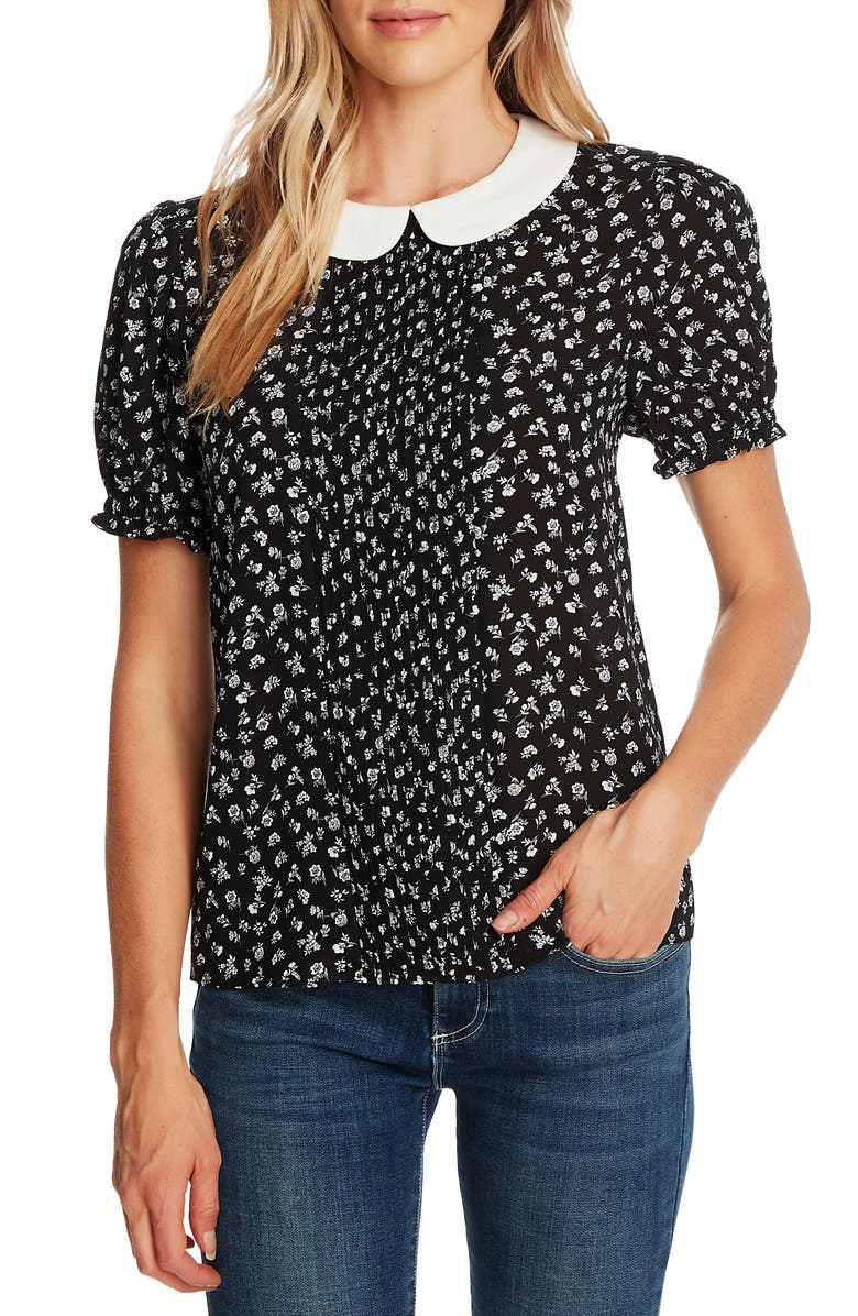 CeCe Ditsy Floral Print Pintuck Pleat Top, Main, color,