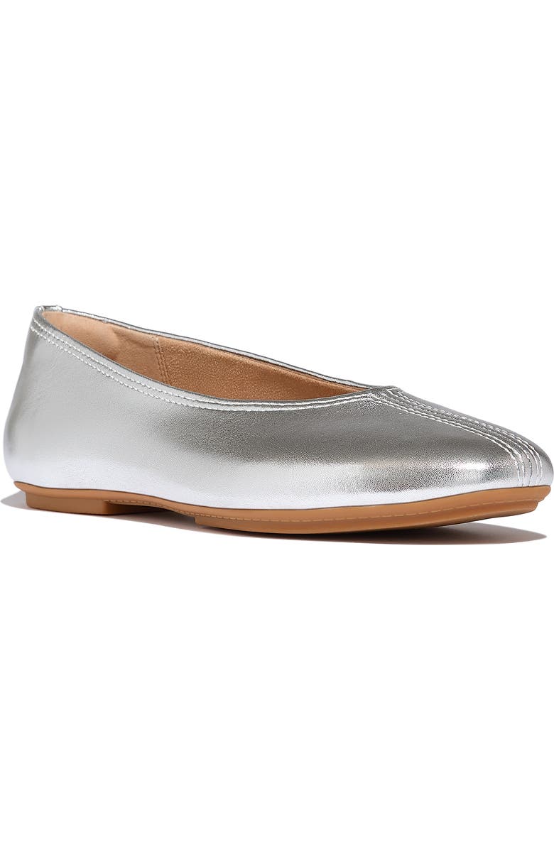 FitFlop Delicato High Cut Soft Leather Ballet Flats, Main, color, Silver