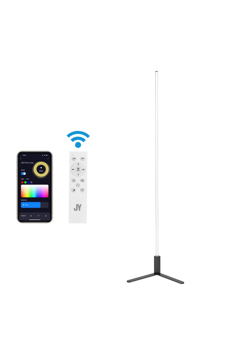 Potts 60.5" Modern Contemporary Aluminum/Iron Integrated LED Post Floor Lamp, Main, color, Black