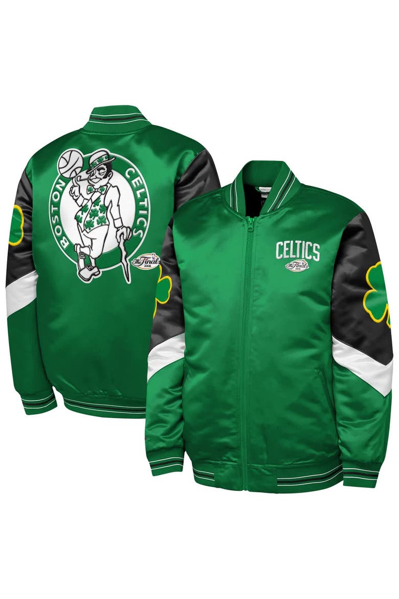 Youth Mitchell & Ness  Green Boston Celtics Throw It Back Heavyweight Full-Zip Satin Jacket, Main, color, Green