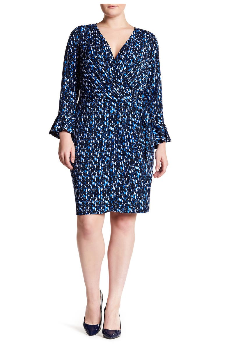 London Times Surplice Neck Bell Sleeve Dress, Main, color, 
