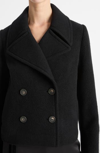 Double Breasted Crop Boiled Wool Peacoat