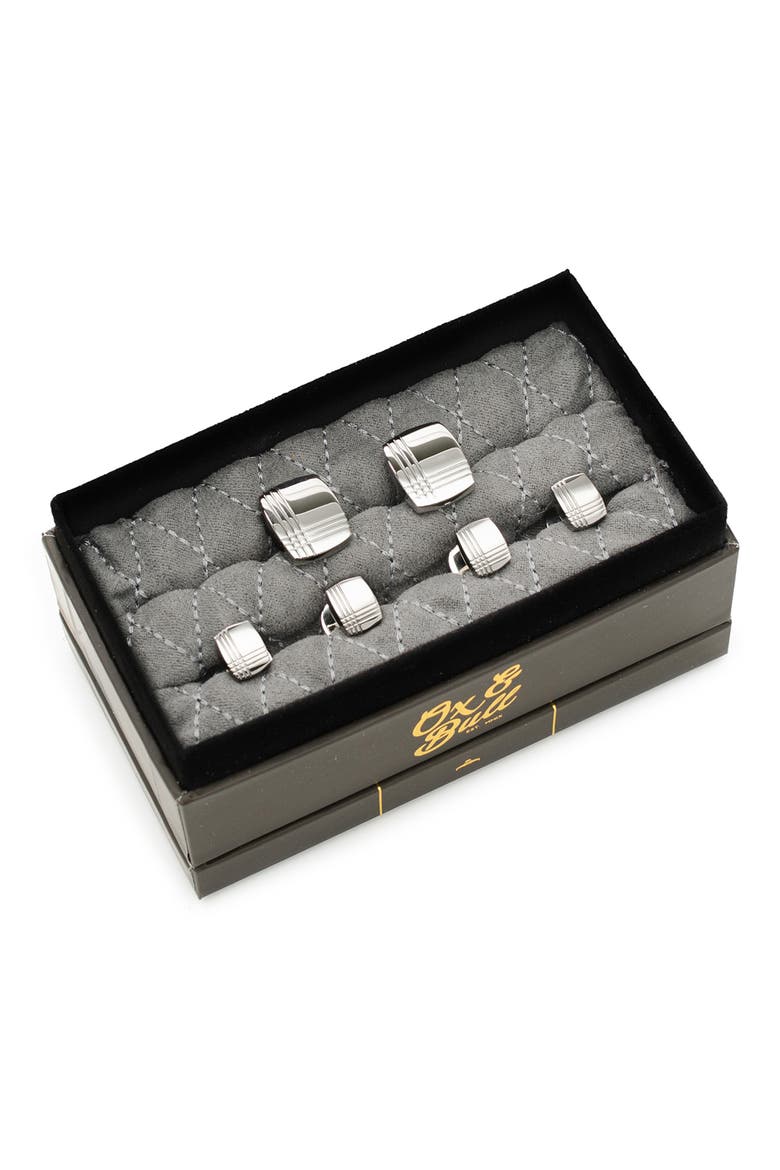 Tartan Cuff Link & Stud Set, Alternate, color, SILVER